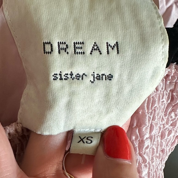 Bow Strap Babydoll Mini Dress / Pink / XS / Dream Sister Jane / Black bow straps - Picture 8 of 13